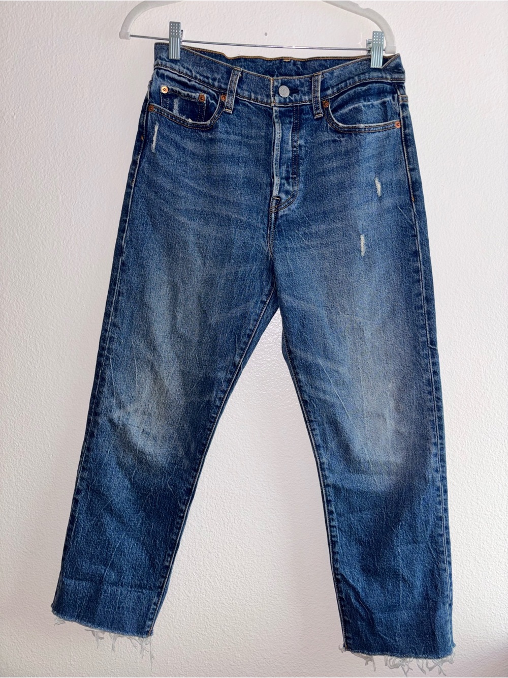 Levi's 501 Original Straight Leg Cropped Raw Hem Jeans Blue Size 29 - Picture 3 of 8